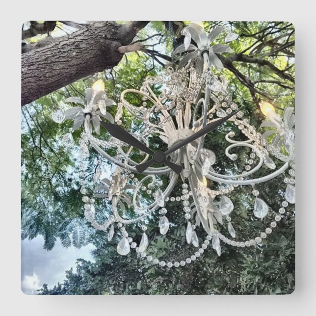 Reloj Cuadrado Lámpara de cristal de Shabby Chic White (Anverso)