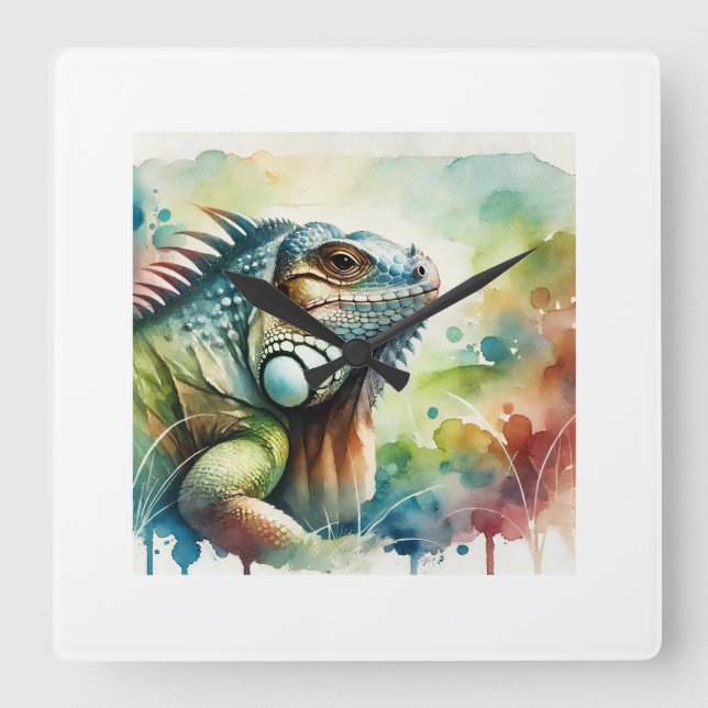 Reloj Cuadrado Land iguana 120724AREF121 - Watercolor (Anverso)