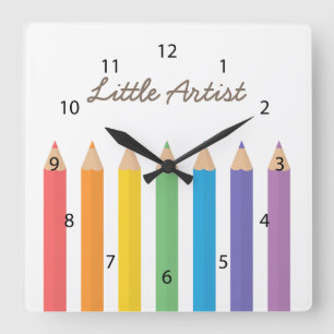 Reloj Cuadrado Lápices de Colorear Arcoíris Decoración del Cuarto