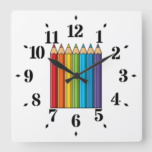 Reloj Cuadrado Lápices de colores arcoiris