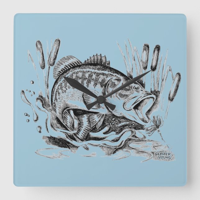 Reloj Cuadrado Largemouth Bass (Anverso)