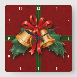 Reloj Cuadrado Las campanas de los navidades y Holly deja la roja