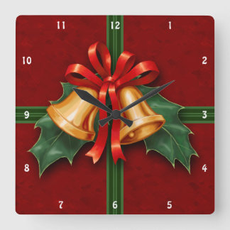 Reloj Cuadrado Las campanas de los navidades y Holly deja la roja