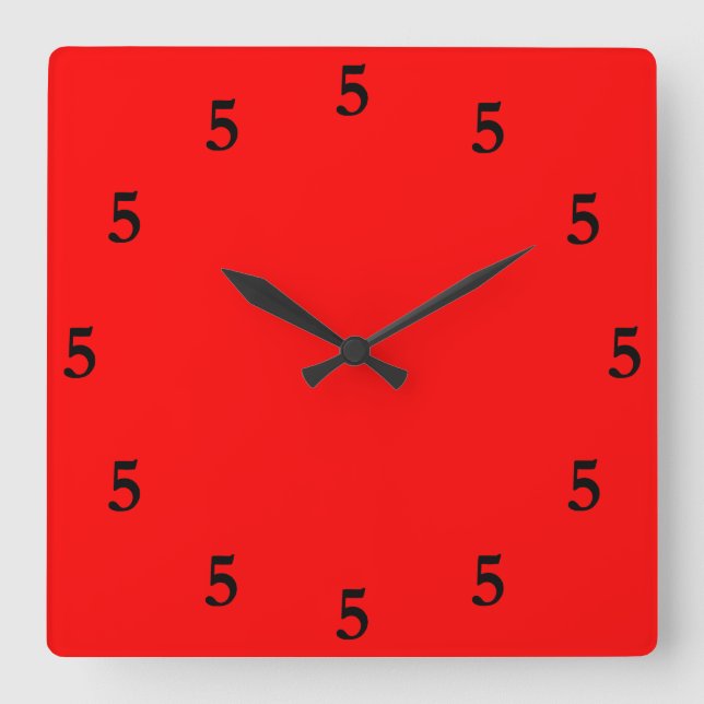 Reloj Cuadrado Las cinco negras en algún lugar en rojo (Anverso)