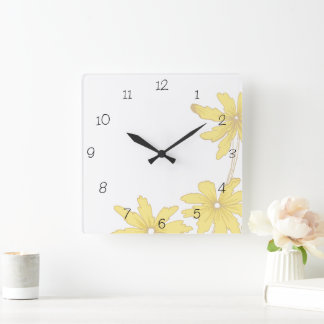 Reloj Cuadrado Las margaritas amarillas en blanco