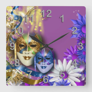 Reloj Cuadrado Las máscaras venecianas del quinceanera de la