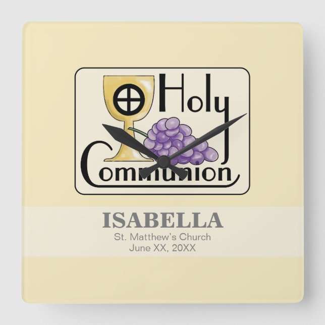 Reloj Cuadrado Las uvas y la copa de la primera comunión, el Pers (Anverso)