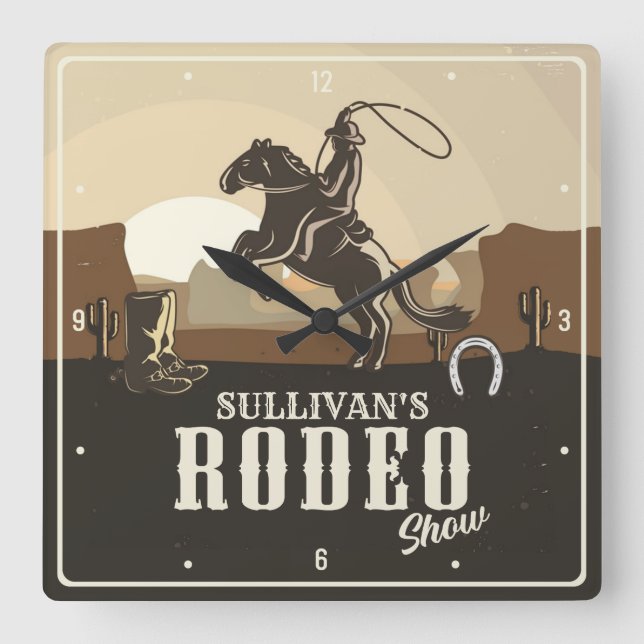 Reloj Cuadrado Lasso Roping Roundup AÑADIR NOMBRE DE FLUJO Oeste (Anverso)