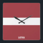 Reloj Cuadrado Latvia National Flag Patriotic<br><div class="desc">Latvia National Flag Patriotic Square Wall Clock with the country flag in the national colors printed all over the clock. Country name is subtly integrated in the design on the bottom. Text is fully customizable using "Customize it!" feature. This charming design is the stunning gift and the great show piece...</div>