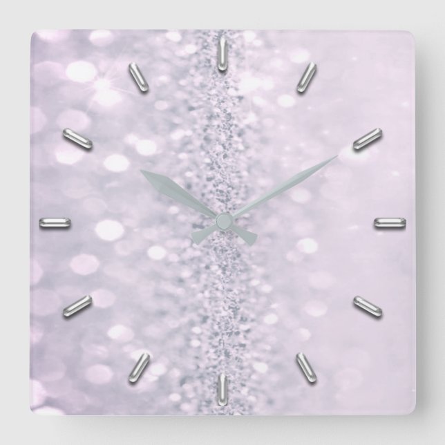 Reloj Cuadrado Lavanda de abstracto Metalizado gris Purpurina de  (Anverso)