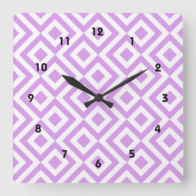 Reloj Cuadrado Lavanda y meandro blanco (Anverso)