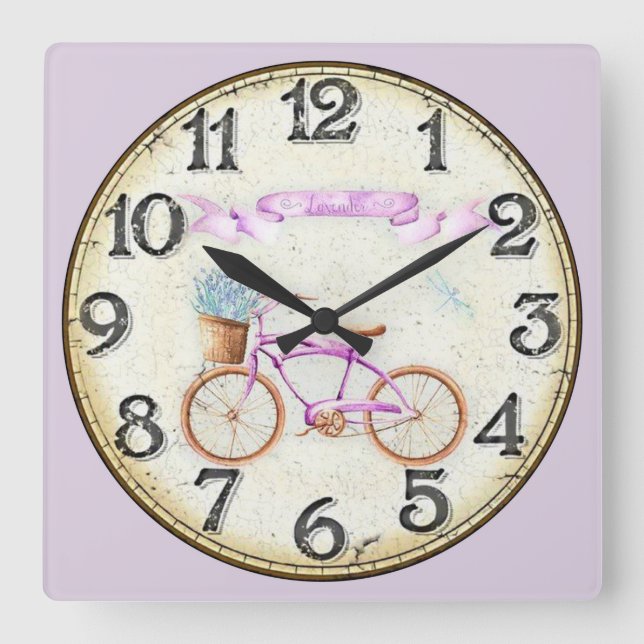 Reloj Cuadrado Lavender Bike (Anverso)