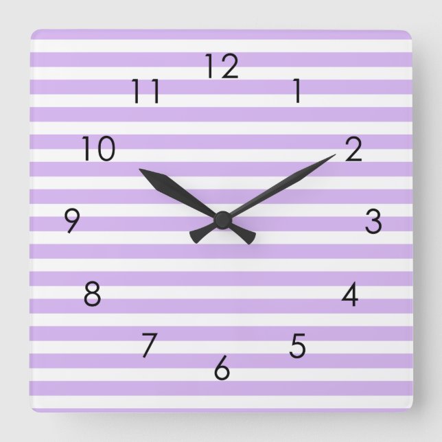 Reloj Cuadrado Lavender Horizontal Stripes Pastel Striped Lilac   (Anverso)