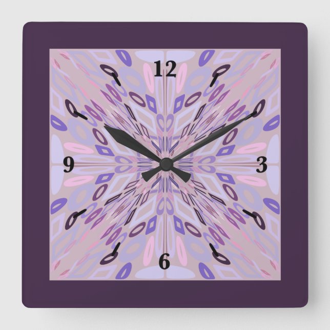Reloj Cuadrado Lavender Mauve arte de abstracción geométrica púrp (Anverso)