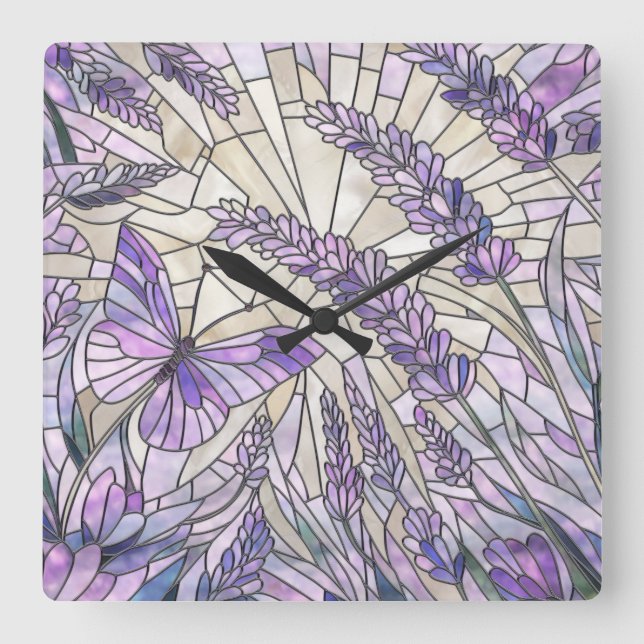 Reloj Cuadrado Lavender Morning Bliss - Arte Mosaico (Anverso)