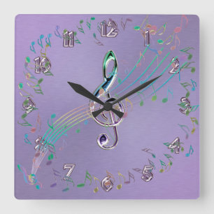 Reloj Cuadrado Lavender Rainbow Glass Music Notes y Clef Clock