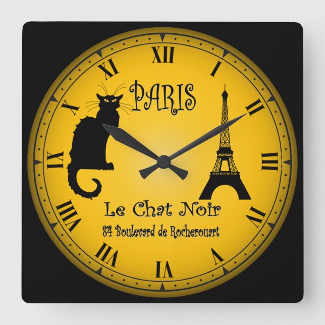 Reloj Cuadrado Le Cabaret du Chat Noir ~ El Cabaret Gato Negro ~ (Anverso)