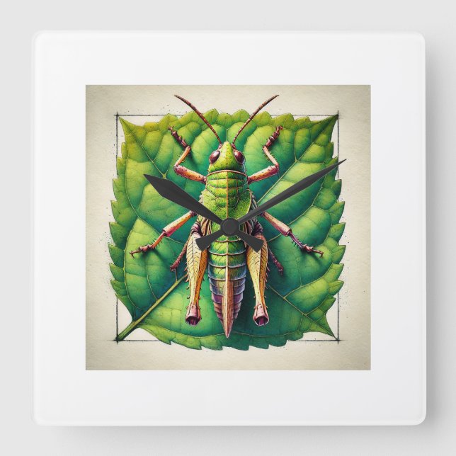 Reloj Cuadrado Leaf Rolling Grasshopper 170724IREF201 - Watercolo (Anverso)