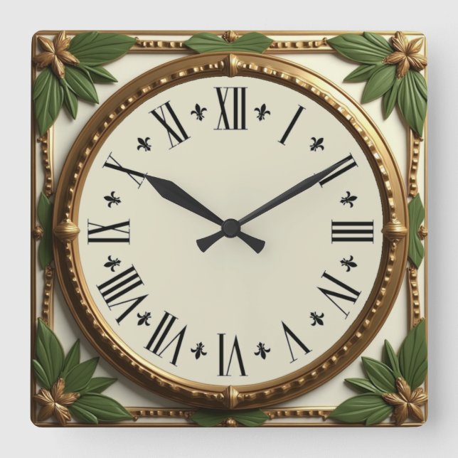 Reloj Cuadrado Leafs Art Deco (Anverso)