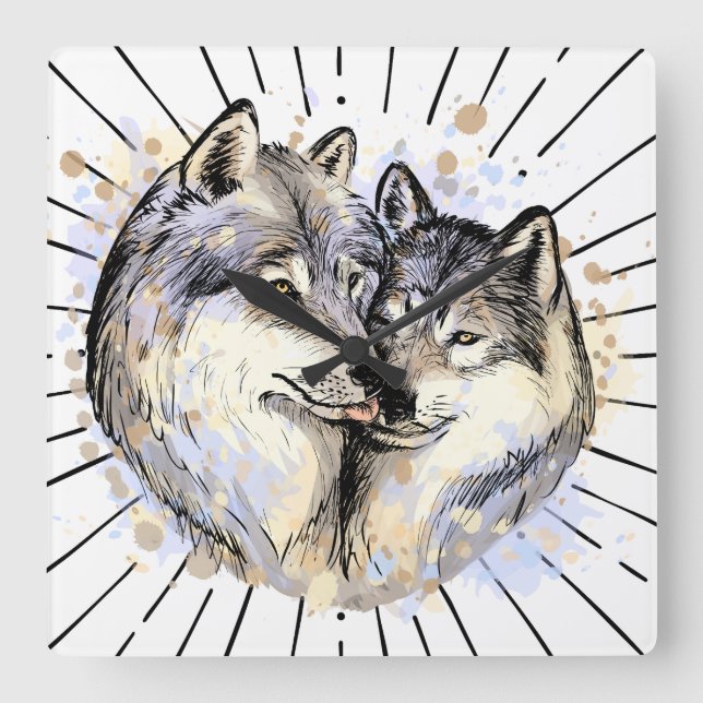 Reloj Cuadrado Lealtad y amor en la naturaleza (Wolf Love) (Anverso)