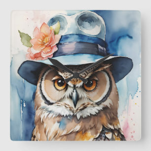 Reloj Cuadrado Lechuza caprichosa en Gorra Fedora
