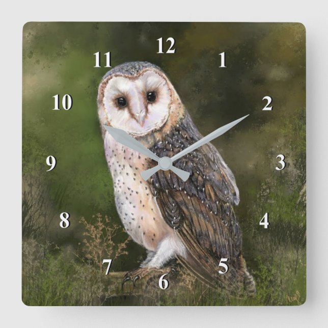 Reloj Cuadrado Lechuza de grano occidental - Arte de pintura de a (Anverso)