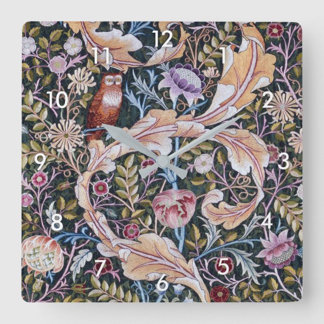 Reloj Cuadrado Lechuza y flores, William Morris (Anverso)