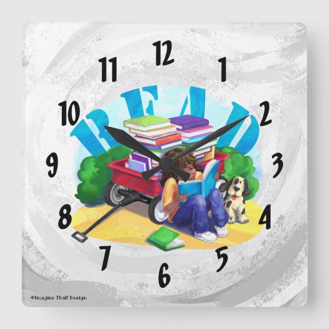 Reloj Cuadrado LEER libro Wagon Art Square Wall Clock (Anverso)