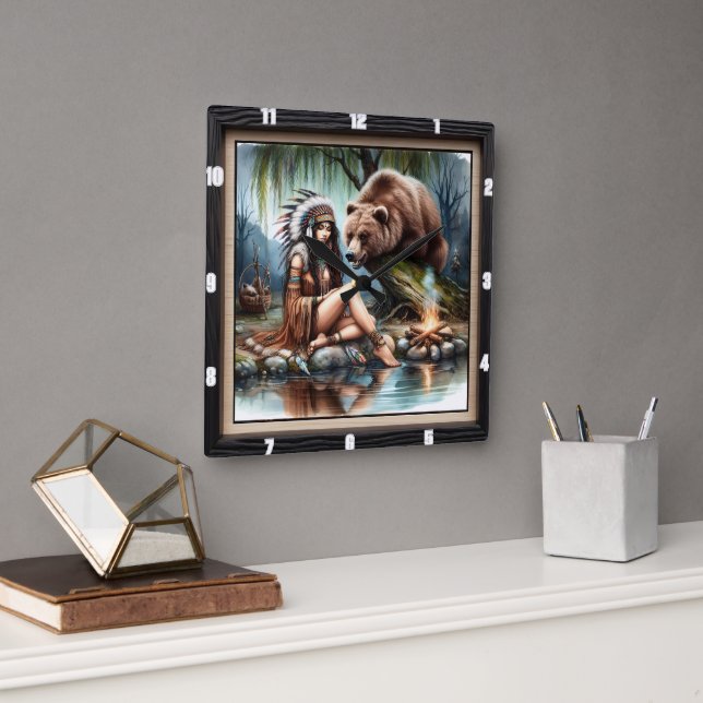 Reloj Cuadrado Legado de mujer indígena nativa (Oficina)