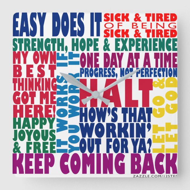 Reloj Cuadrado Lemas de 12 pasos (Anverso)