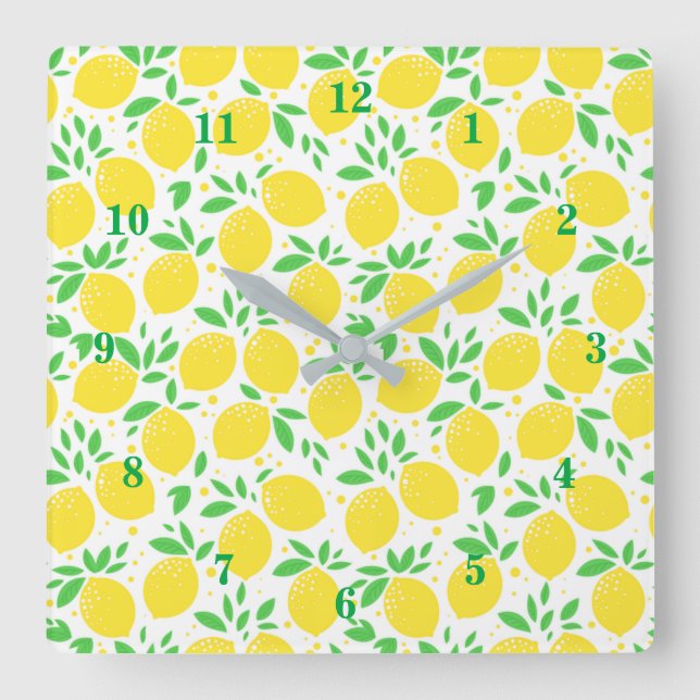 Reloj Cuadrado Lemones amarillos frescos 2 (Anverso)