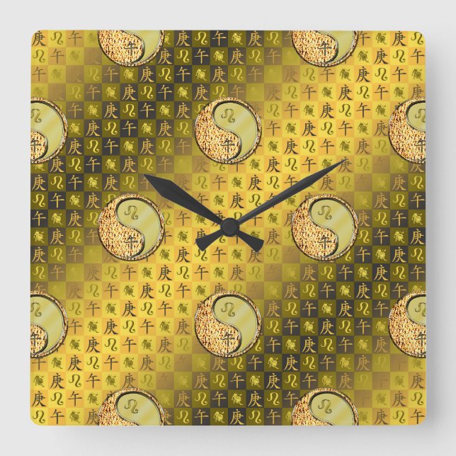 Reloj Cuadrado Leo & Caballo de Metal (Anverso)