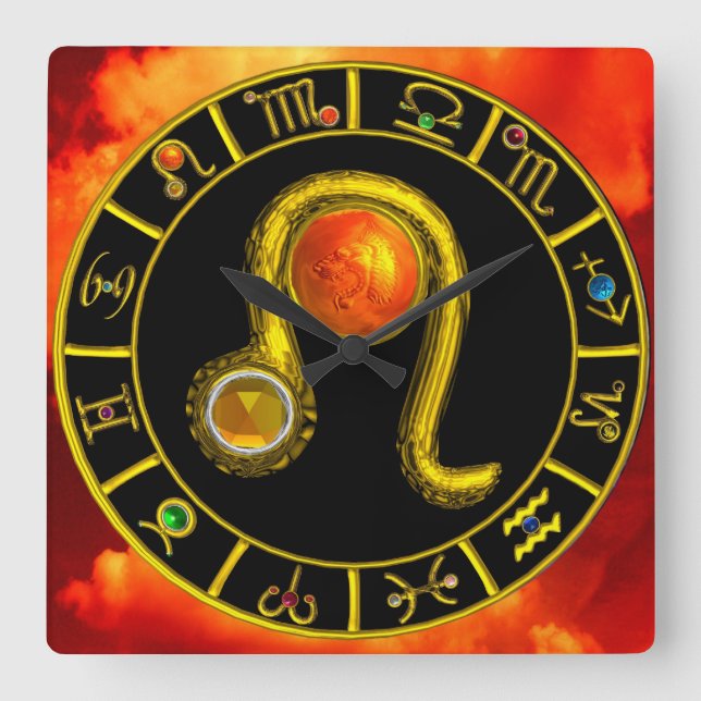 Reloj Cuadrado LEO GOLD ZODIAC BIRTHDAY JEWEL, Amarillo, Negro (Anverso)