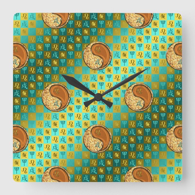 Reloj Cuadrado Leo & Perro de Madera (Anverso)