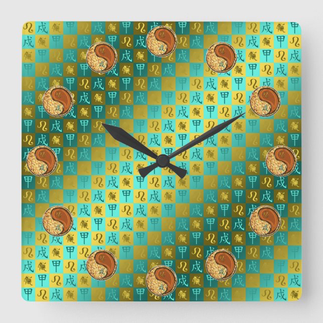 Reloj Cuadrado Leo & Perro de Madera (Anverso)