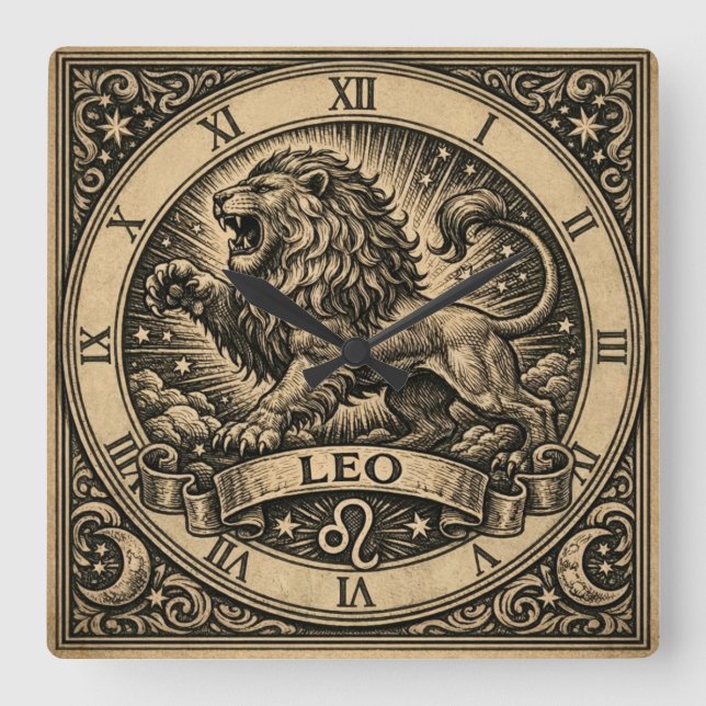 Reloj Cuadrado Leo Vintage Zodiac Wall Clock (Anverso)