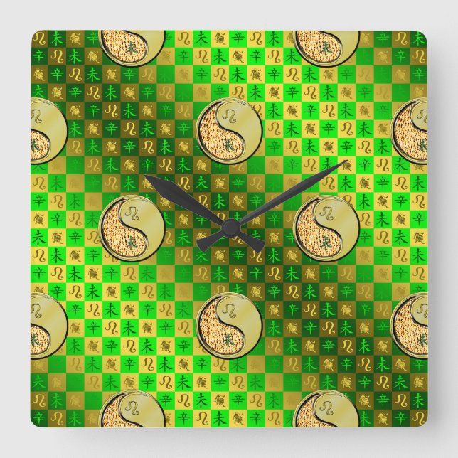Reloj Cuadrado Leo y Cabra de Metal (Anverso)