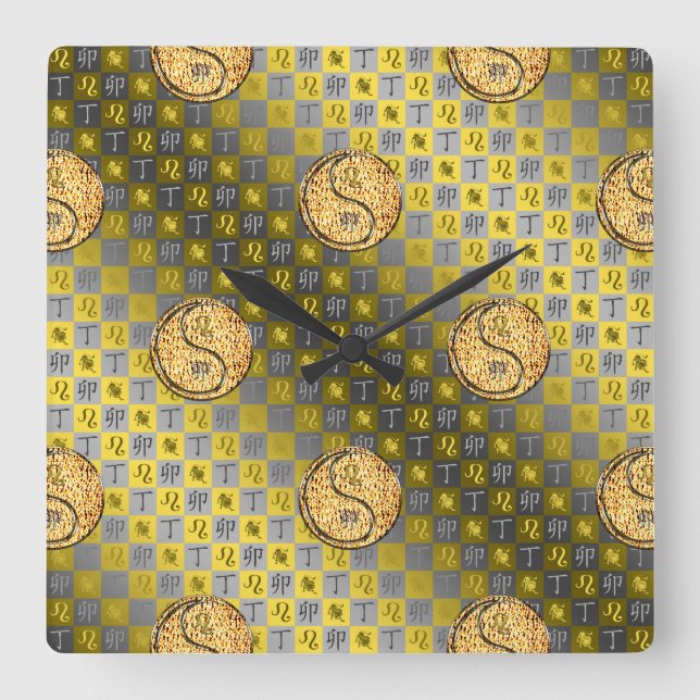 Reloj Cuadrado Leo y Conejo de Fuego (Anverso)