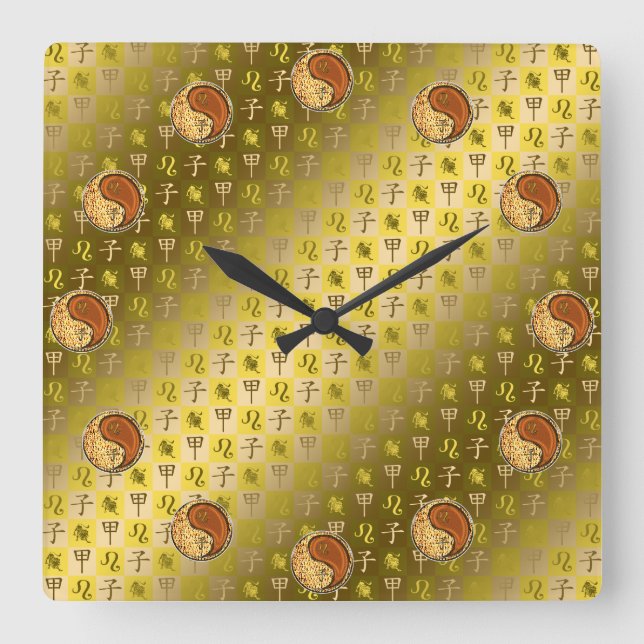Reloj Cuadrado Leo y Rata de Madera (Anverso)