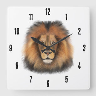 Reloj Cuadrado león acuarela Leo rey safari animal selva gato