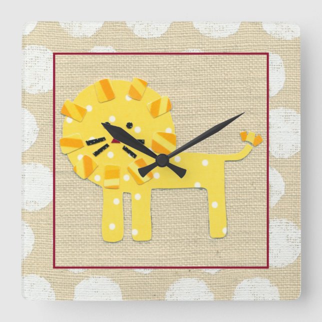 Reloj Cuadrado León amarillo con puntos de polka blanco (Anverso)