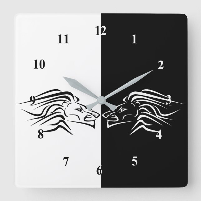 Reloj Cuadrado León - Blanco y negro (Anverso)