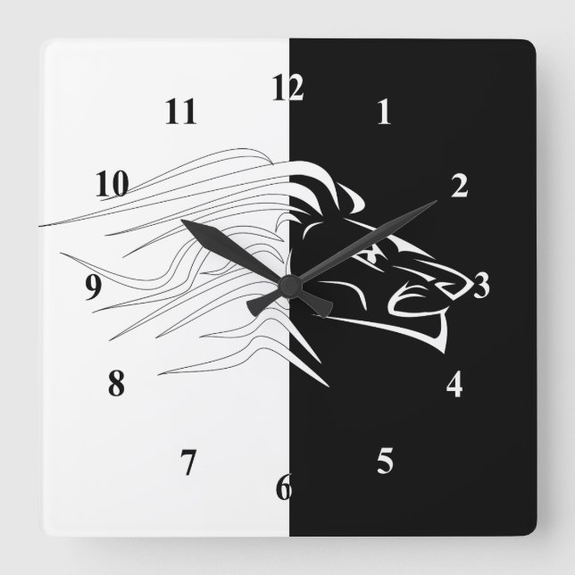 Reloj Cuadrado León - Blanco y Negro (Anverso)
