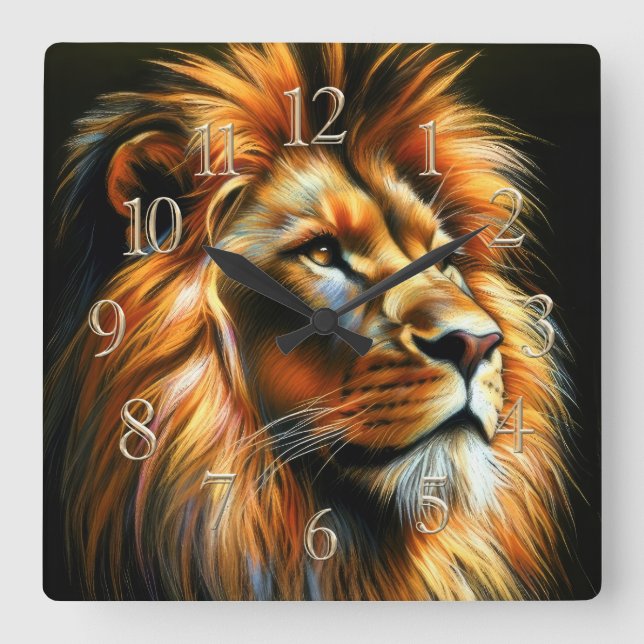 Reloj Cuadrado León de dibujo de pasto duro (Anverso)