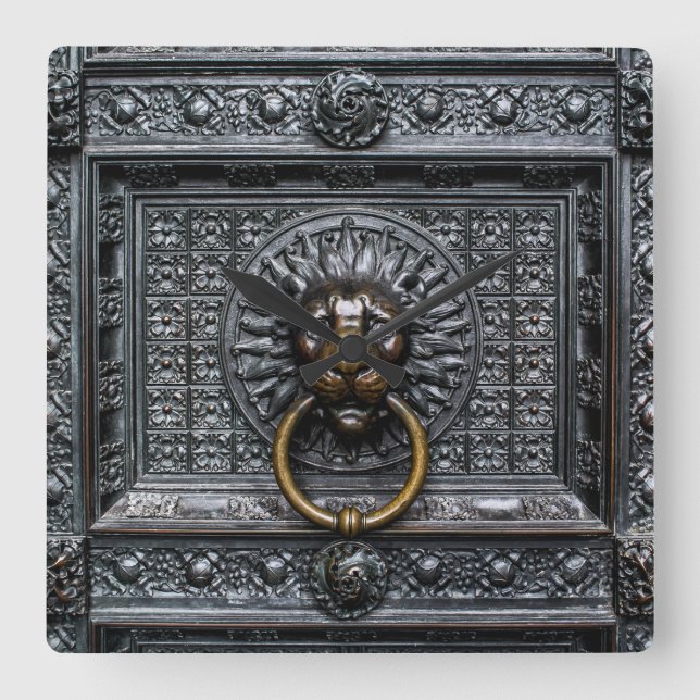 Reloj Cuadrado León de la puerta - Negro / Oro (Anverso)