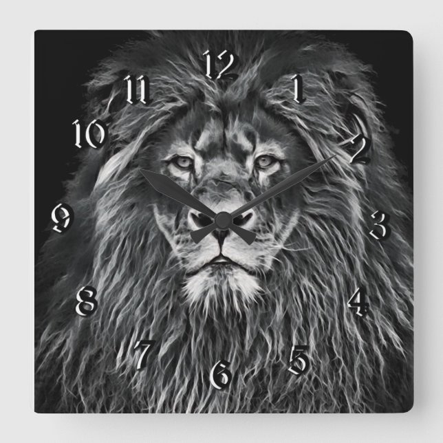 Reloj Cuadrado León gris majestuoso (Anverso)