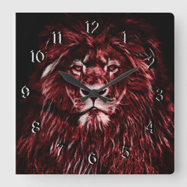 Reloj Cuadrado León rojo majestuoso