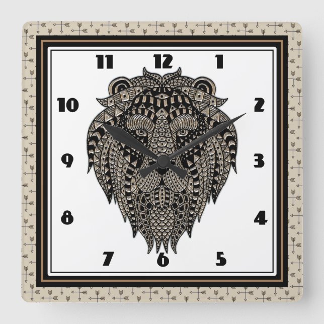 Reloj Cuadrado León tribal (Anverso)