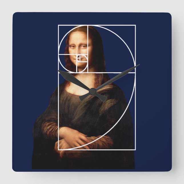 Reloj Cuadrado Leonardo da Vinci Mona Lisa Fibonacci Sequence (Anverso)