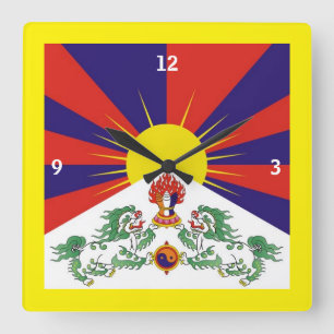 Reloj Cuadrado Leones Tibet y Nieve, bandera tibetana - Los Himal